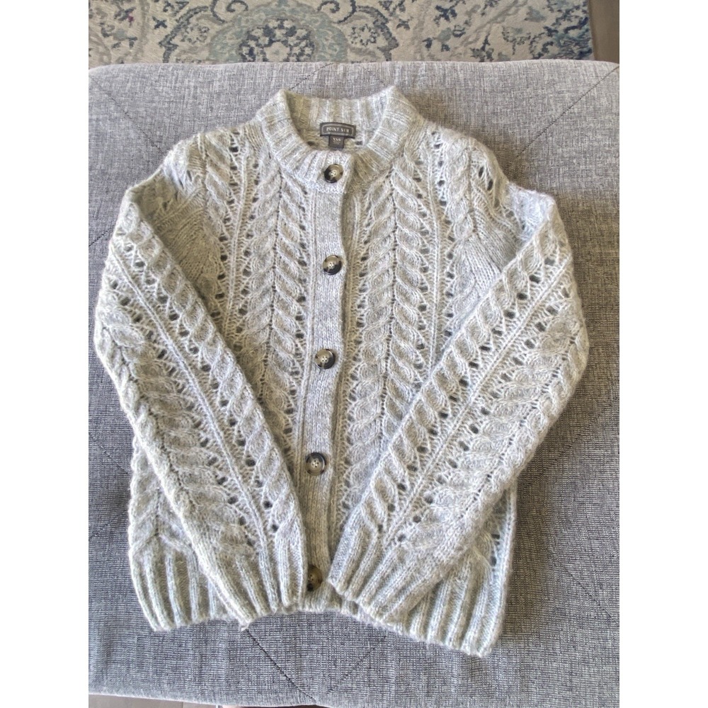 Point Sur J.Crew Wool Mohair Blend Cable Knit Cardigan Sweater Gray XXS FA18